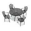5-Piece Cast Aluminum Outdoor Dining Set with Beige Cushions, Round Table & Ergonomic Chairs - for Patio, Backyard - 3 of 4