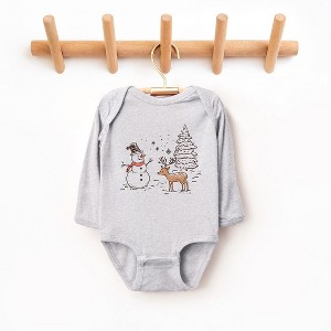 The Juniper Shop Deer Snowman Scene Baby Long Sleeve Bodysuit - 1 of 3
