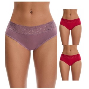 INSPIRE CHIC Women's Lace Mid Waisted Soft Breathable Briefs Underwear 3 Packs - 1 of 4