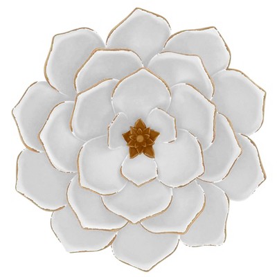 17" White and Gold Metal Multi-Layer Flower Wall Decor