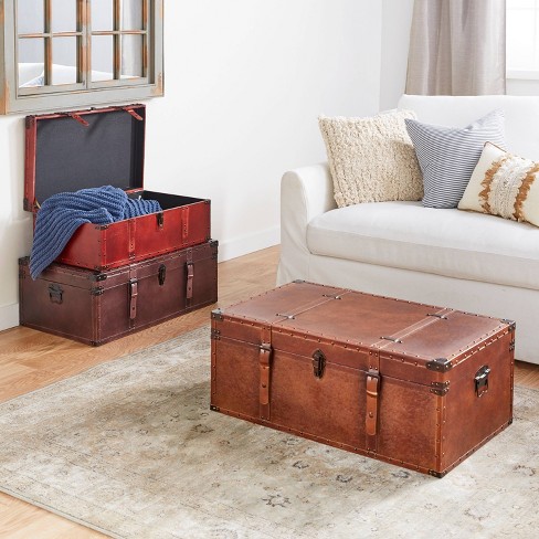 Rectangular Rustic Faux Leather Trunk Coffee Table Brown - Olivia & May