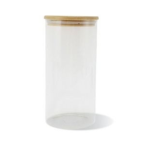 Unique Bargains with Bamboo Lid Decorative Jars Wood Color Clear 1 Pc - 1 of 4