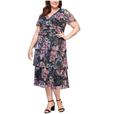 S.L. Fashions Womens Tiered Floral Midi Dress