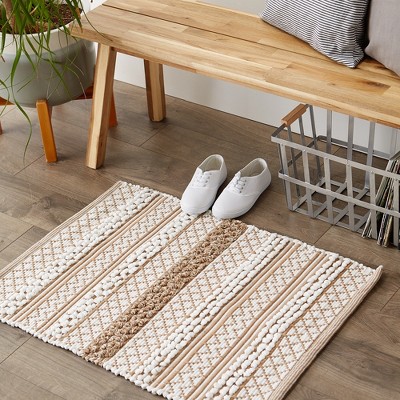 Stone and White Reversible Hand-Loomed Cotton Blend Rug 2x3 Ft
