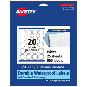 Avery Durable Waterproof Square Scalloped Labels with Sure Feed, 1-5/8" x 1-5/8" - 1 of 4