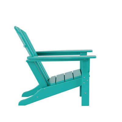 Turquoise HDPE Outdoor Adirondack Chair Set with Broad Armrests (Set of 4)