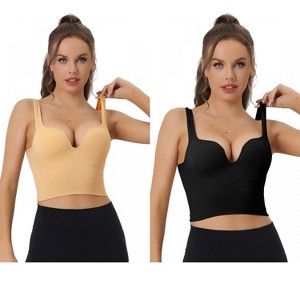 Allegra K Women's Wireless Medium Support Push-Up Fixed Straps Workout Sleep Sports Bra 2 Packs - 1 of 4