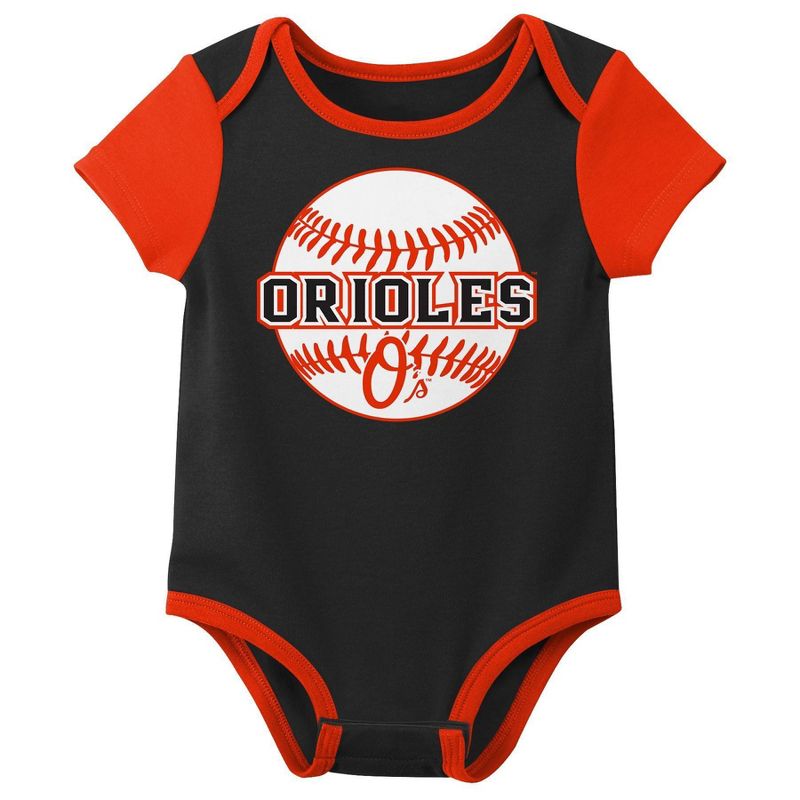 MLB Baltimore Orioles Baby Boys&#39; Pinstripe 3pk Bodysuit - 0-3M, 4 of 5