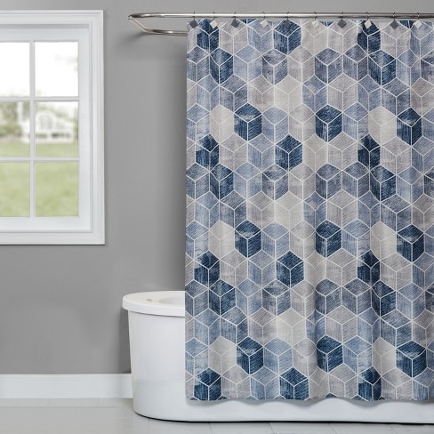 Cubes Shower Curtain Blue Saay, Gray Polka Dot Shower Curtain Target