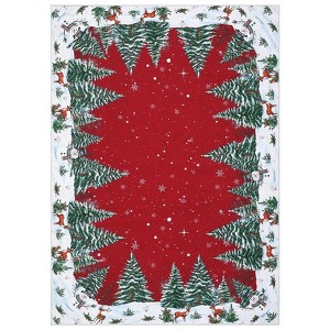 Coolmee  Snowman House Pine Tree Christmas Washable Area Rugs Winter Home Decor Low-Profile Rugs for Entryway Bedroom Living RoomRed - 1 of 4