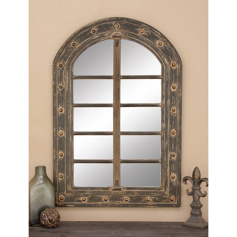 Rustic Wood Window Pane Inspired Wall Mirror with Arched Top Brown - Olivia &#38; May, 2 of 22