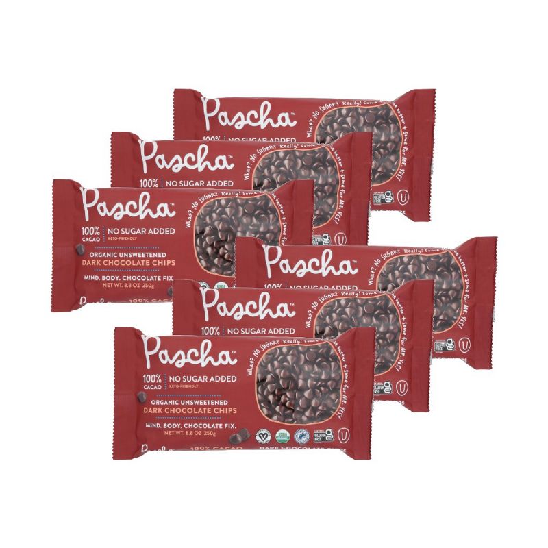 Pascha 100% Cacao No Sugar Added Organic Unsweetened Dark Chocolate Chips - Case of 6/8.8 oz, 1 of 8