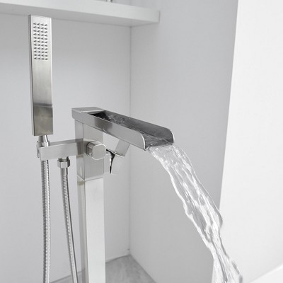 Brushed Nickel Freestanding Waterfall Tub Faucet with Hand Shower