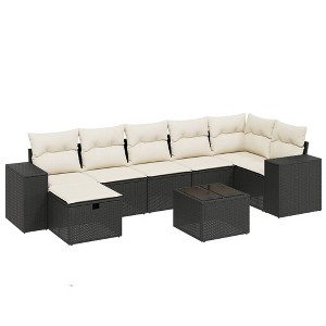 vidaXL 8 Piece Patio Sofa Set with Cushions Black and Cream - With Table - 1 of 4