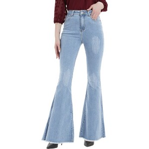 Anna-Kaci Women's Distressed Flared Jeans Pants - 1 of 4