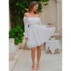EXLURA Women's 2025 Casual Long Lantern Sleeve Dresses Square Neck Ruffle Tie Back Elastic Waist Aline Short Mini Dress - 4 of 4