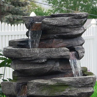 Sunnydaze 31" Gray and Green Polyresin Cobblestone Waterfall Fountain