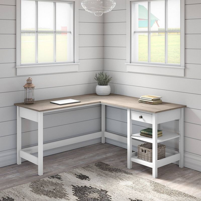 60W Mayfield L Shaped Computer Desk with Storage Shiplap Gray/Pure White - Bush Furniture, 2 of 6