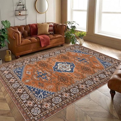 TROPOW Vintage Foldable Low Pile Rugs Traditional Throw Floor Cover Ultra-Thin Carpet