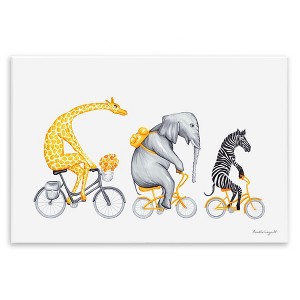 Stupell Industries Savanna Animals Riding Bikes Bicycles Yellow Accent Wall Plaque Art, 19" x 13" - 1 of 4