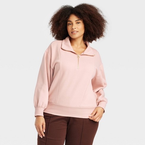 Women s Quarter Zip Sweatshirt A New Day Light Pink 1x Target