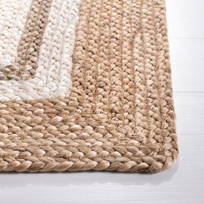 Ivory and Natural Geometric Flat Woven Cowhide Rug, 6' x 9'