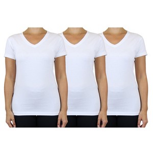 Blu Rock Women's Loose Fit  Short Sleeve V-Neck Cotton Stretch Tees-3 Pack - 1 of 2