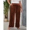Clearlove Women's Plus Size Velvet Wide Leg Pants with Comfort Waistband Elastic Waist Casual Trouser - 3 of 4