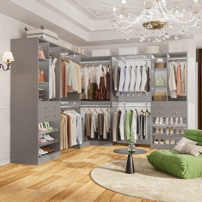Aheaplus Large Closet System with Wooden Drawers and Shoe Racks