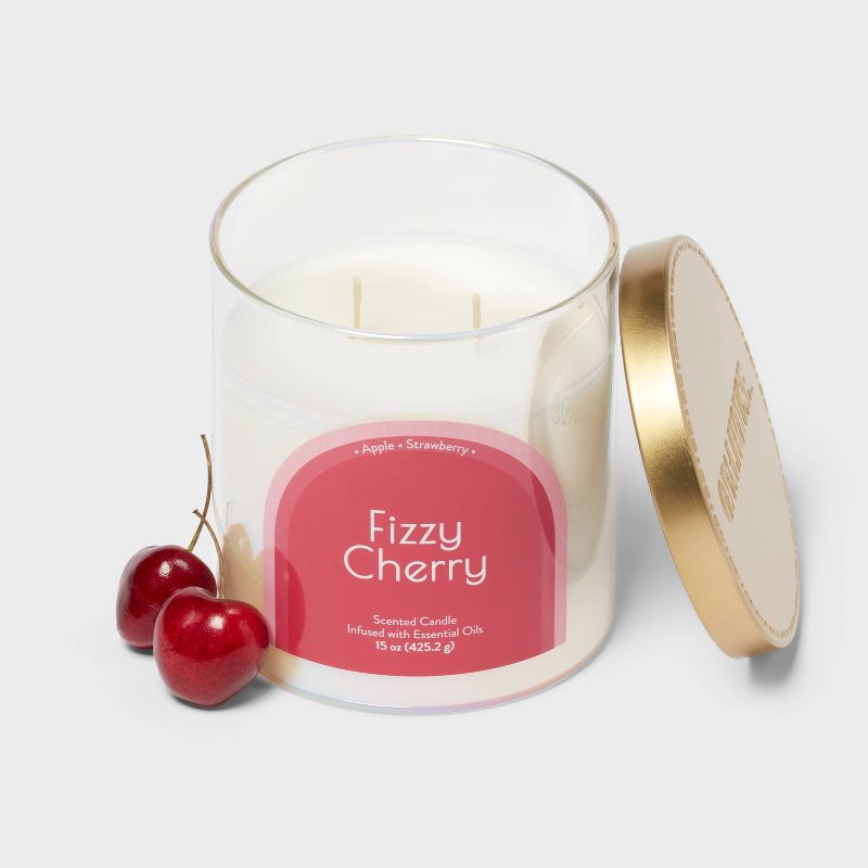 2-Wick Glass Jar 15oz Candle with Iridescent Sleeve Fizzy Cherry - Opalhouse&#8482;, 3 of 4