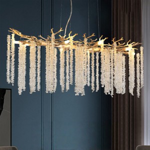 BAOURE 23.6-inch Modern Golden Pendant Light with Cascading Crystal Strands, Ideal for Living Room, Dining Room and Foyer - 1 of 4