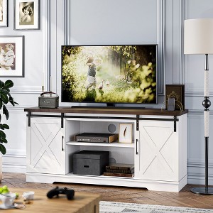 Whizmax Farmhouse TV Stand for 65 Inch TV, Entertainment Center with Storage and Sliding Barn Doors, Modern TV Stands for Living Room (White) - 1 of 1