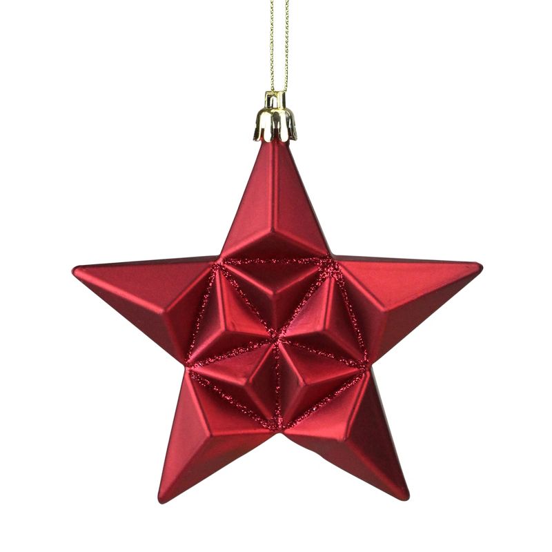 Northlight 12ct Red and Gold Star Glittered Shatterproof Matte Christmas Ornaments 5", 1 of 4