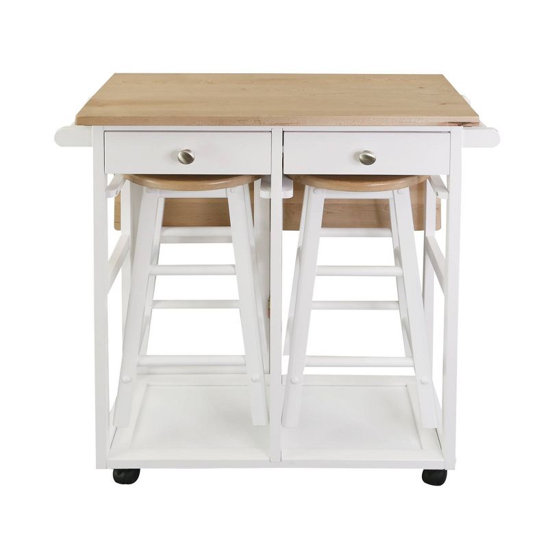Square Hardwood Drop Leaf Table Top Breakfast Cart Natural/White - Flora Home, 3 of 20