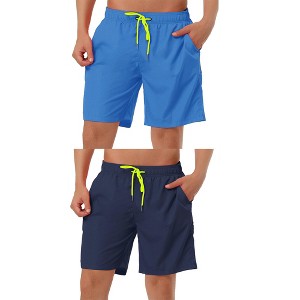 Lars Amadeus Men's Solid Color Drawstring Surfing Mesh Lining Swimwear Beach Board Shorts 2 Packs - 1 of 4