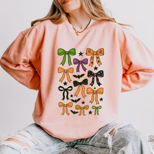Simply Sage Market Coquette Colorful Halloween Bows Lightweight Garment Dyed Sweatshirt - 1 of 4