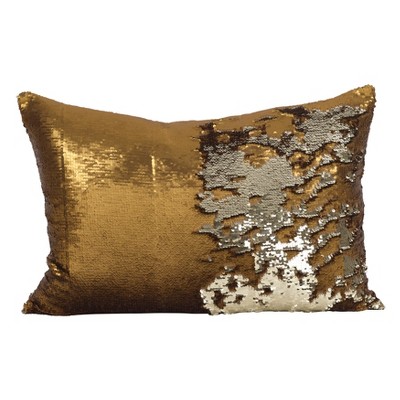 Bronze Metallic Sequin Feather Fill Rectangle Throw Pillow