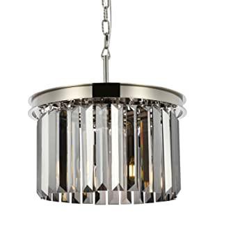 Elegant Lighting Sydney 3 light Polished nickel Pendant Silver Shade (Grey) Royal Cut Crystal