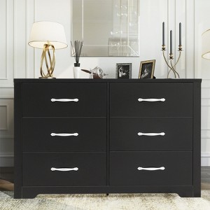 SKONYON Dresser with 6 Drawers Large Wooden Dresser Horizontal Storage Organizer for Bedroom - 1 of 4