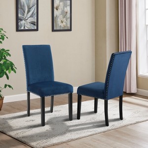 DOMETOUR Contemporary Velvet Dining Chair with Nailhead Trim Set of 2 - 1 of 4