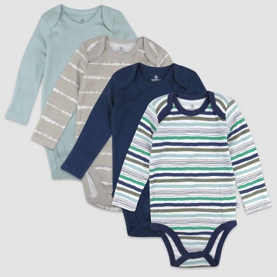 Image of Honest Baby 4pk Organic Cotton Long Sleeve Bodysuit - Blue Newborn