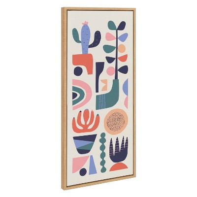 Mid Century Succulents Abstract Canvas Wall Art in Natural Frame