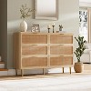 Rattan 6 Drawer Dresser for Bedroom, Large Double Dresser with Deep Drawers, Chest of Drawers for Closet with Wide Top, Long Wooden Dresser - 3 of 4