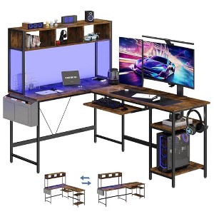 MAYEERTY 67 Inch L Shaped Gaming Desk Corner Table with Led Lights Keyboard Tray Metal Frame - 1 of 1