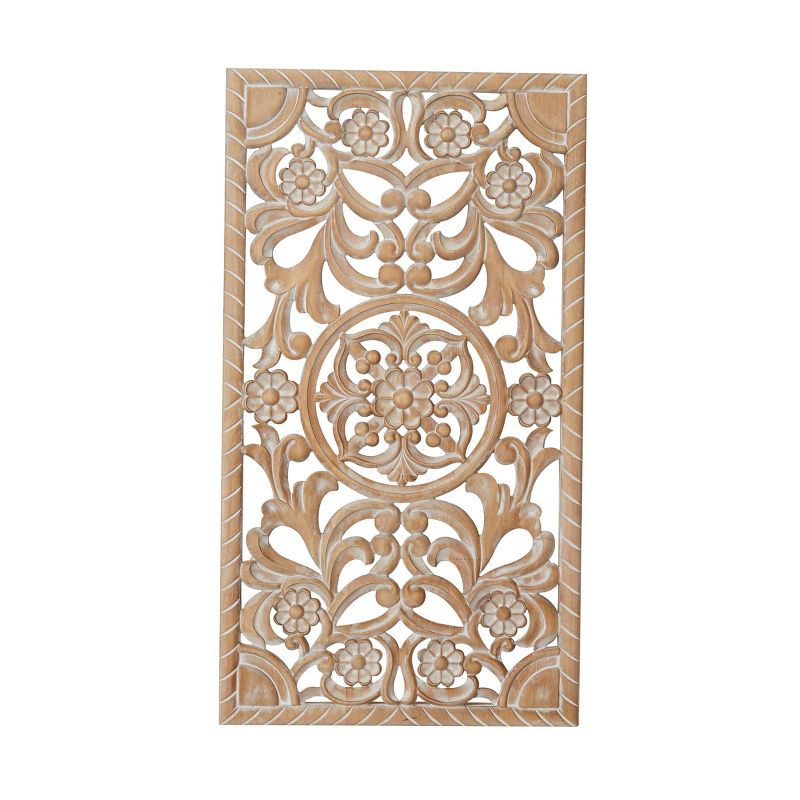 Wood Floral Intricately Carved Wall Decor Brown - Olivia &#38; May, 2 of 7