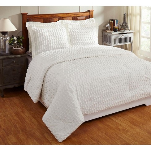 Twin Isabella Comforter 100% Cotton Tufted Chenille Comforter Set Ivory ...