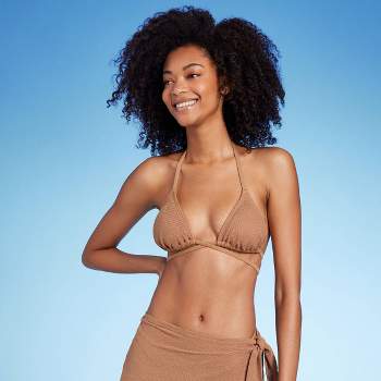 Women's Crochet Strappy Detail Triangle Bikini Top - Shade & Shore™ Light Brown