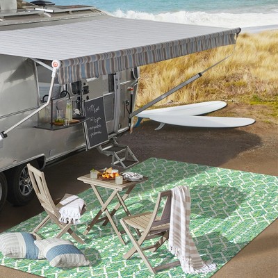 Boho-Chic Cream/Green Moroccan-Inspired Indoor/Outdoor Area Rug