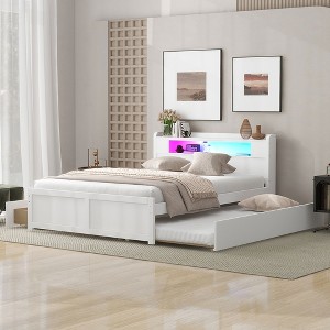 Queen Size Bed Frame with Trundle, Wood Platform Bed with 2 Drawers, Bed Frame with Headboard, Wooden Slats Support, No Box Spring Required - 1 of 4