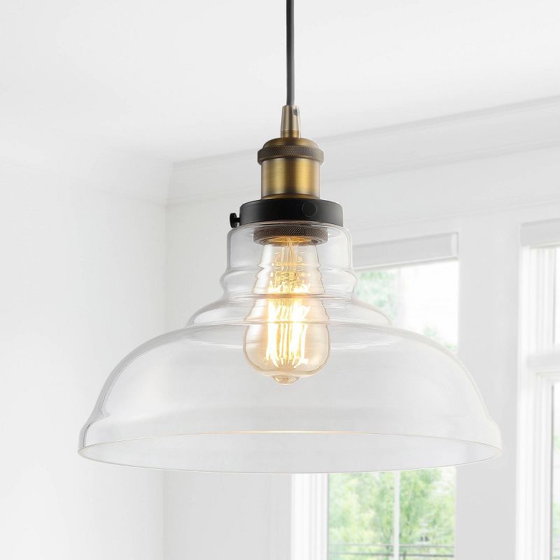 11&#34; Metal/Glass Litchfield Farmhouse Pendant (Includes Energy Efficient Light Bulb) Brass - JONATHAN Y, 1 of 7
